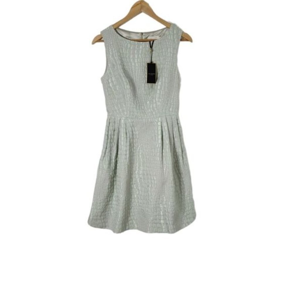 NWT 𝅺Ted Baker Kaleen Textured Jacquard Dress in Mint Green Ted Size 1/US 4 - Picture 2 of 16
